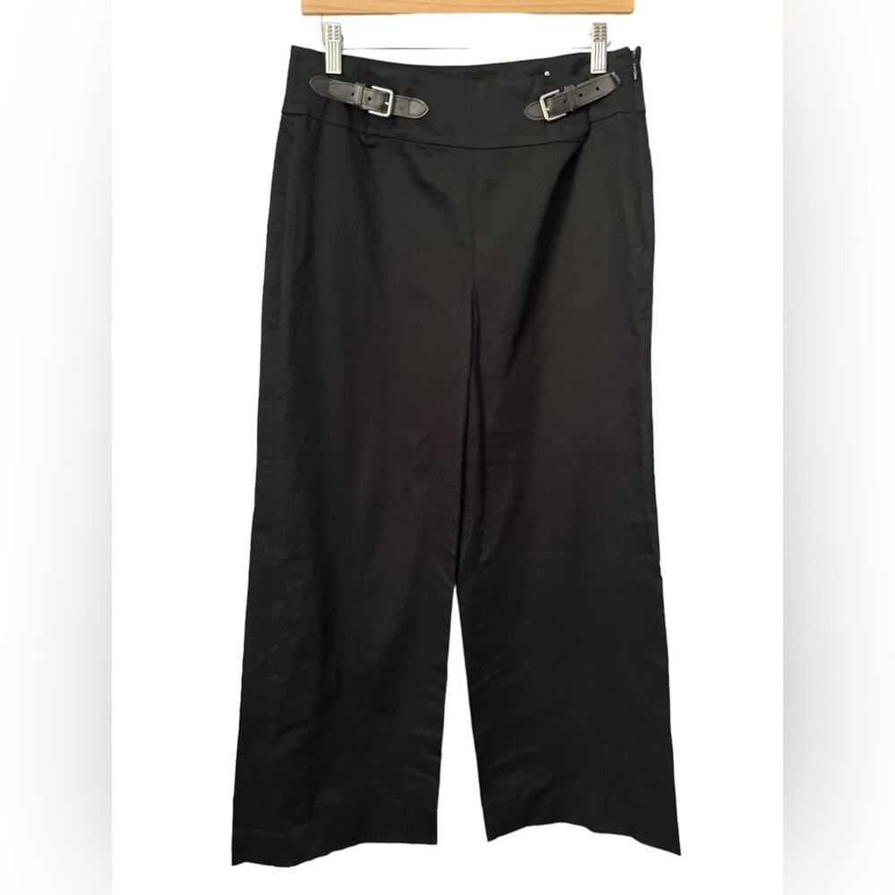 Lauren Ralph Lauren Black Double Belted Cropped Wide Leg Pants Size 10P